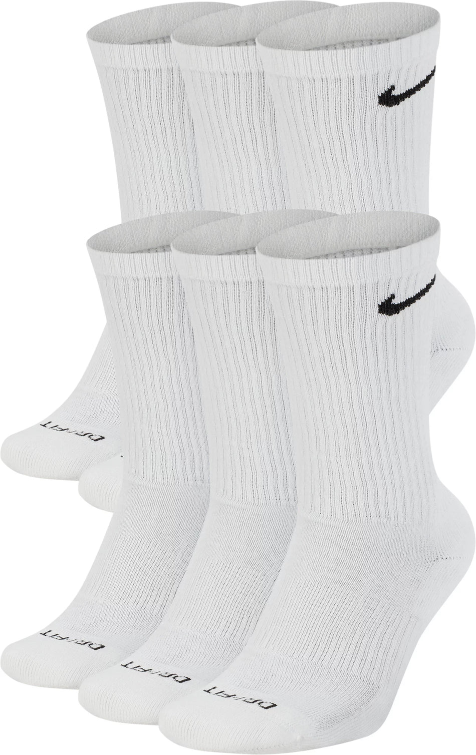 Nike Dri-Fit Cushion Training Crew Socks, Unisex, White, Large 8-12 (6 Pairs)