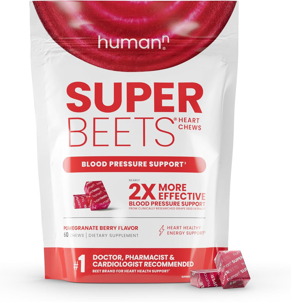 SuperBeets Beet Chews Nitric Oxide Support Soft Beets Heart Chews - Pomegranate Berry Flavor - 60 ct